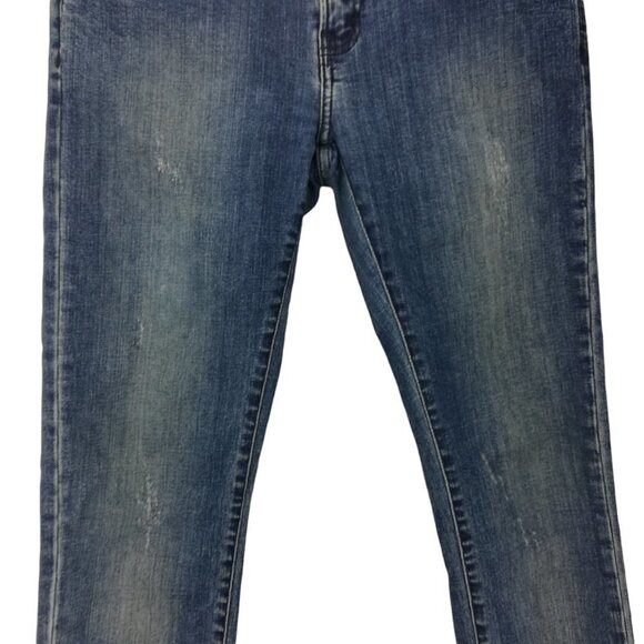 The Kooples Short Fit Distressed Skinny Jeans Size 28 Stretch Medium Wash Skull - Picture 5 of 12